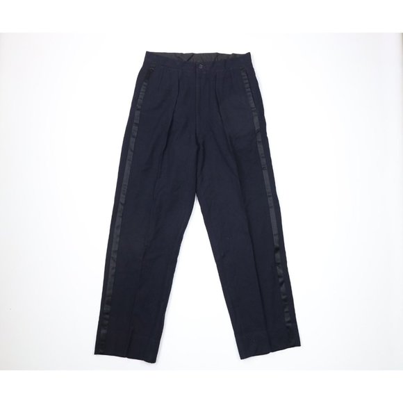 Vintage 30s Fenn Feinstein 31x30 Bespoke Wool Pleated Tuxedo Pants Trousers USA
